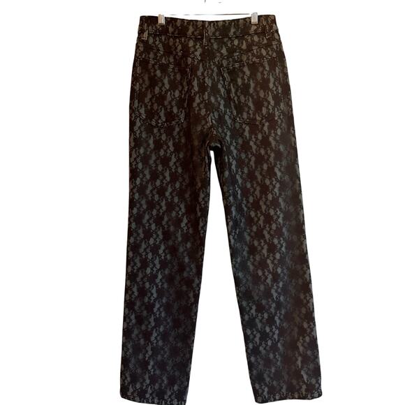 Bohoo Black lace overlay high rise straight leg pants dark coquette romance - Picture 5 of 9